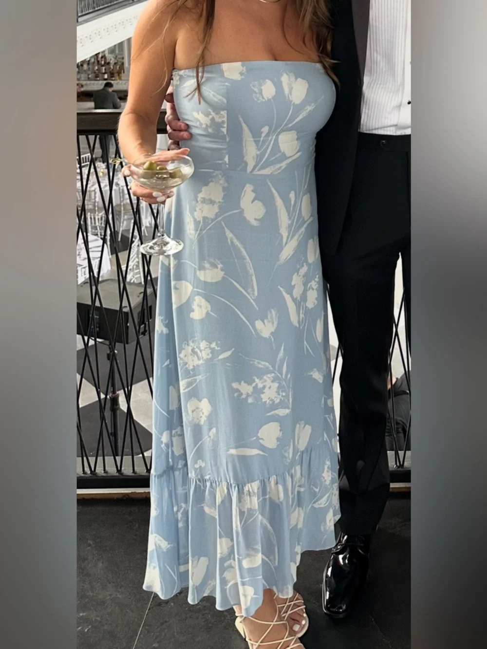 Reformation Arta Strapless Blue Floral Long Dress in Clarity size 12 - Picture 3 of 10